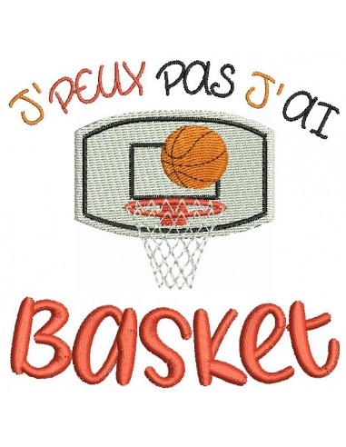 Motif de broderie machine texte j'peux pas j'ai basket