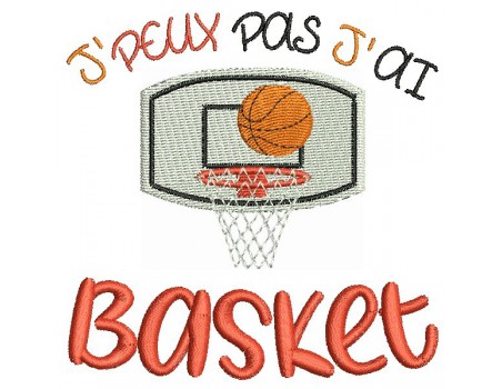 Motif de broderie machine texte j'peux pas j'ai basket