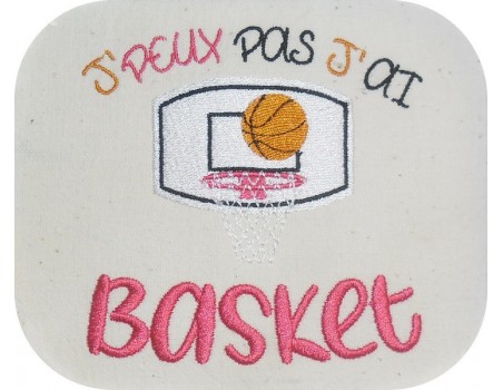 Motif de broderie machine texte j'peux pas j'ai basket