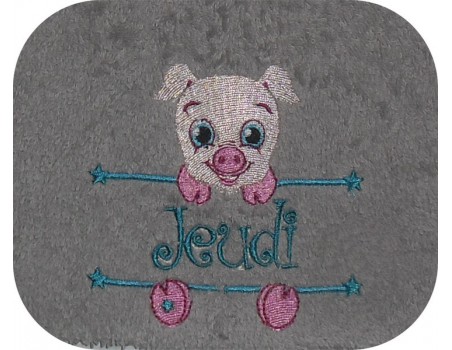 Motif de broderie machine cochon prénom garçon