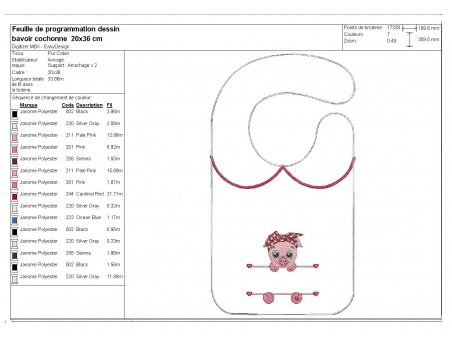 Motif de broderie machine ITH  Bavoir  cochon  prénom fille