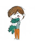 Embroidery design boy and toy dinosaur