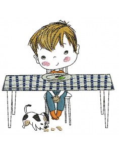 Motif de broderie machine garçon  à table