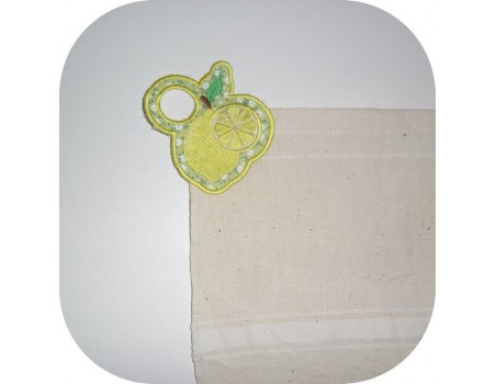 Motif de broderie machine accroche torchon citron ITH