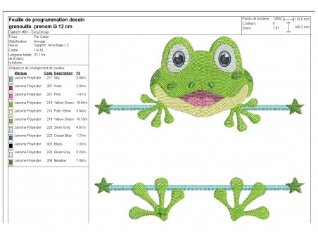 Motif de broderie machine grenouille prénom garçon