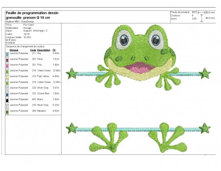 Motif de broderie machine grenouille prénom garçon