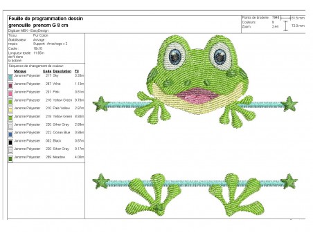 Motif de broderie machine grenouille prénom garçon