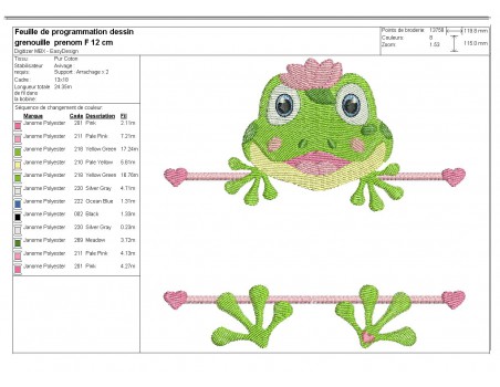 Motif de broderie machine grenouille prénom fille