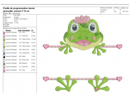 Motif de broderie machine grenouille prénom fille