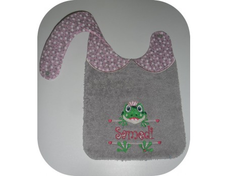 Motif de broderie machine ITH  Bavoir  grenouille  prénom fille