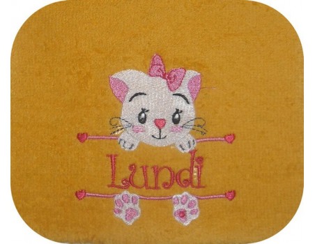 Motif de broderie machine chat prénom fille