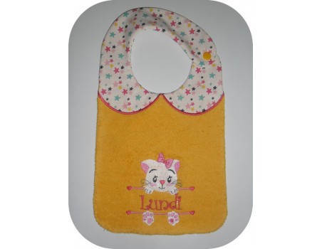 Motif de broderie machine ITH  Bavoir chat  prénom fille