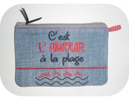 Motif de broderie machine  texte  l'amour à la plage