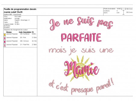 Motif de broderie machine  texte mamie parfaite