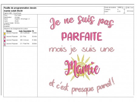 Motif de broderie machine  texte mamie parfaite