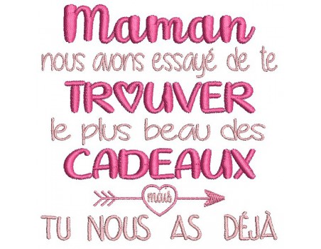 Motif de broderie machine  texte maman cadeau