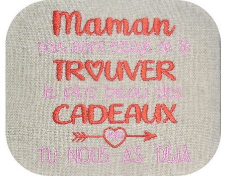 Motif de broderie machine  texte maman cadeau