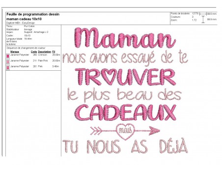 Motif de broderie machine  texte maman cadeau