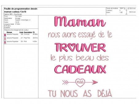 Motif de broderie machine  texte maman cadeau