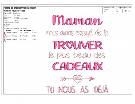 Motif de broderie machine  texte maman cadeau