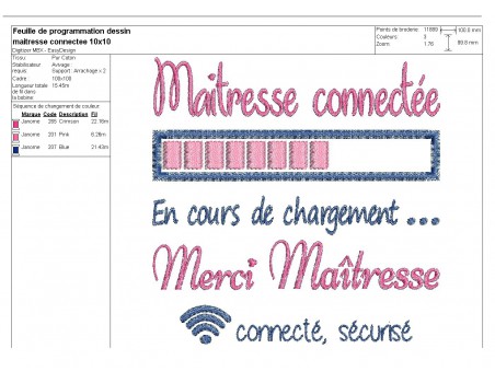 Motif de broderie machine  maîtresse connectée