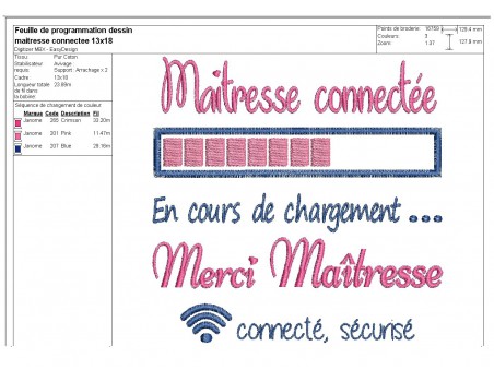 Motif de broderie machine  maîtresse connectée