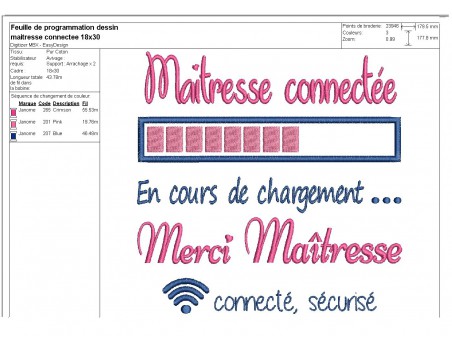 Motif de broderie machine  maîtresse connectée