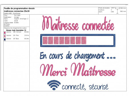 Motif de broderie machine  maîtresse connectée