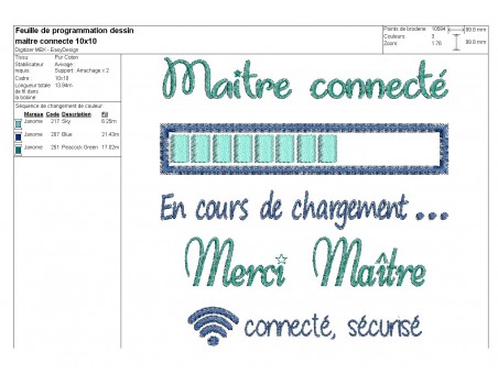 Motif de broderie machine  maître connecté