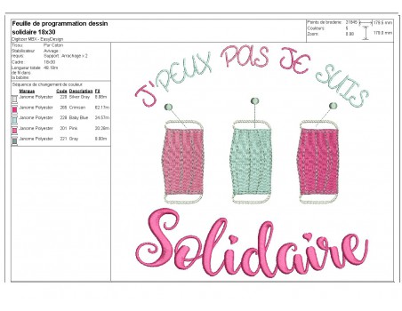 Motif de broderie machine motif j'peux pas je suis solidaire