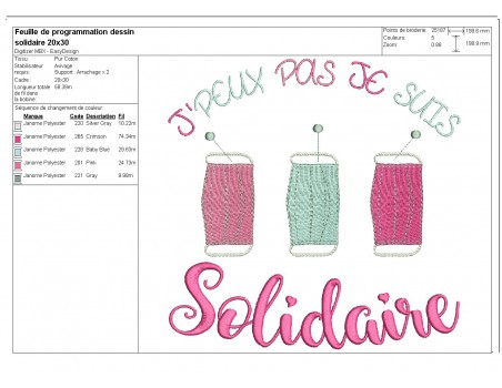 Motif de broderie machine motif j'peux pas je suis solidaire