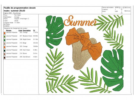 Motif de broderie machine claquettes summer