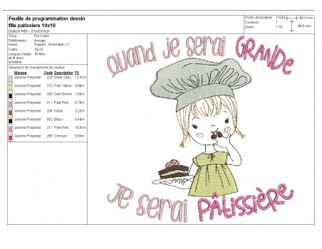 Instant download machine embroidery design  little girl doing the cooking