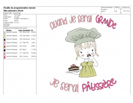 Instant download machine embroidery design  little girl doing the cooking