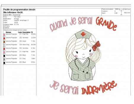 Motif de broderie machine quand je serai grande, je serai infirmière