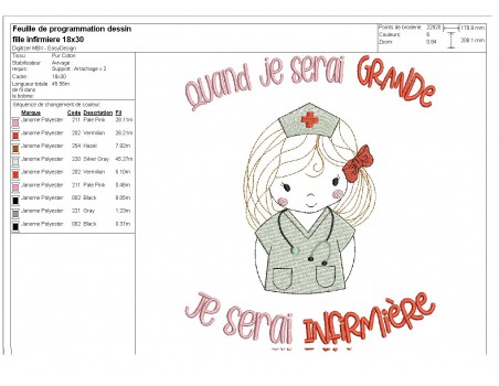 Motif de broderie machine quand je serai grande, je serai infirmière