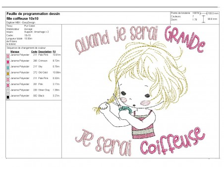 Instant download machine embroidery design  little dressmaker girl