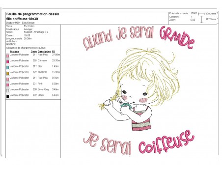 Instant download machine embroidery design  little dressmaker girl