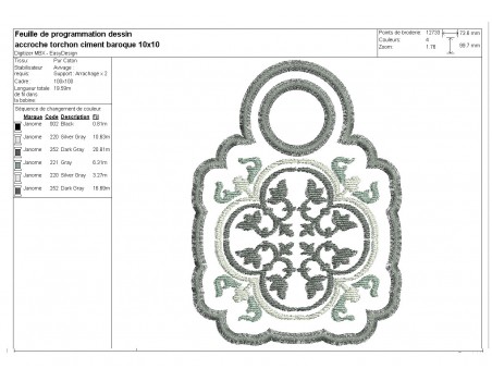 Motif de broderie machine accroche torchon carreau de ciment  ITH