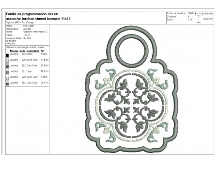 Motif de broderie machine accroche torchon carreau de ciment  ITH