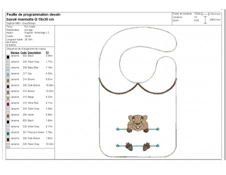 Motif de broderie machine ITH  Bavoir marmotte prénom