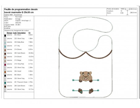 Motif de broderie machine ITH  Bavoir marmotte prénom