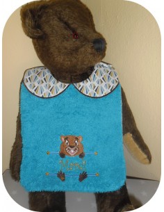 Motif de broderie machine ITH  Bavoir marmotte prénom