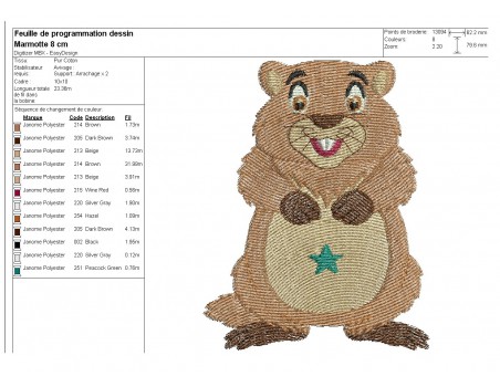 Motif de broderie machine marmotte