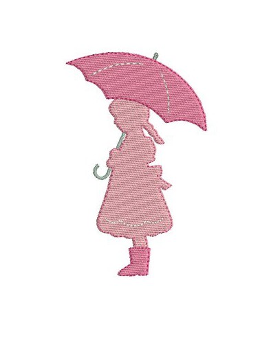 Motif de broderie fillette au parapluie