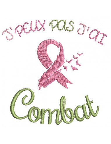 Motif de broderie machine motif ruban rose  j'peux pas j'ai combat