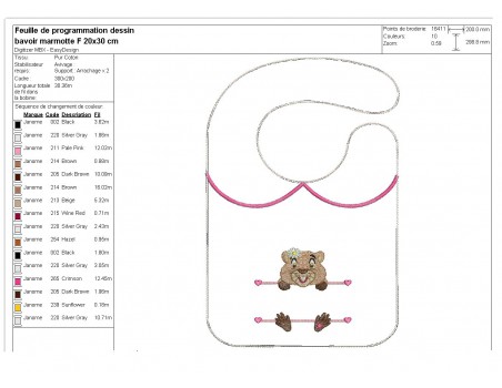 Motif de broderie machine ITH  Bavoir marmotte prénom fille