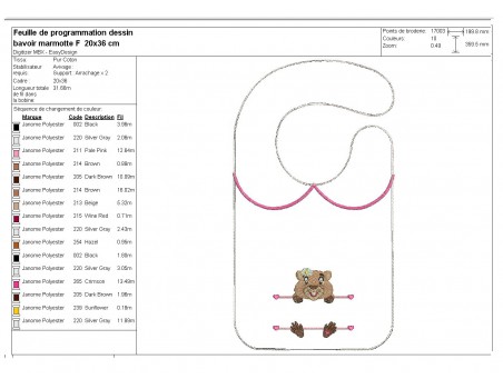 Motif de broderie machine ITH  Bavoir marmotte prénom fille