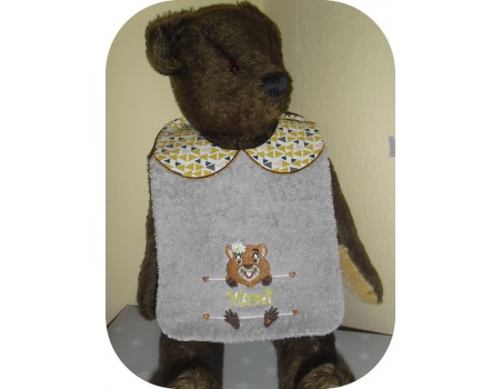 Instant downloads machine embroidery design machine  ITH  bib customizable  marmot for girl