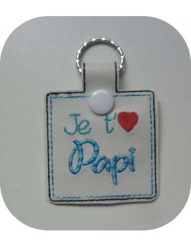 Motif de broderie machine porte clé je t'aime papi   ITH